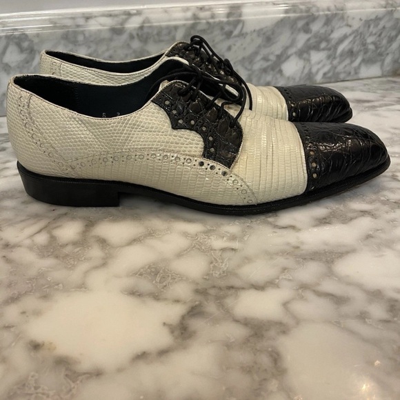 Belvedere Hand Made Two Tone Genuine Lizard Crocodile Shoe Black/White Size 8